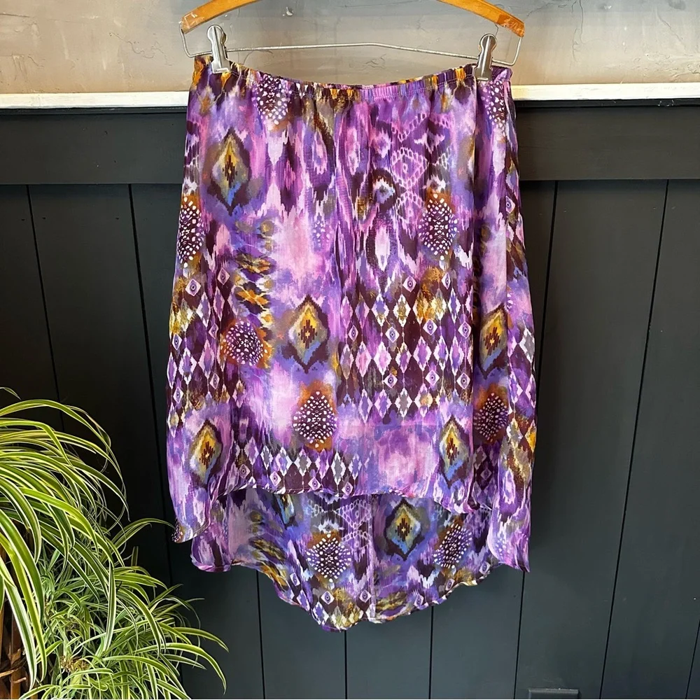 Y2K Knitworks Purple Graphic Patterned High-Low Lined‎ Skirt size XL